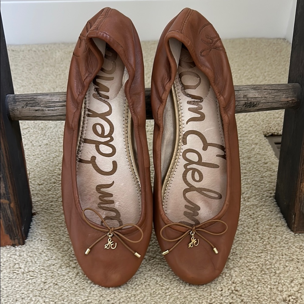 Sam Edelman Women's Cognac Leather Flats | Size 10